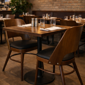 Stol Jessica valnöt svart konstläder